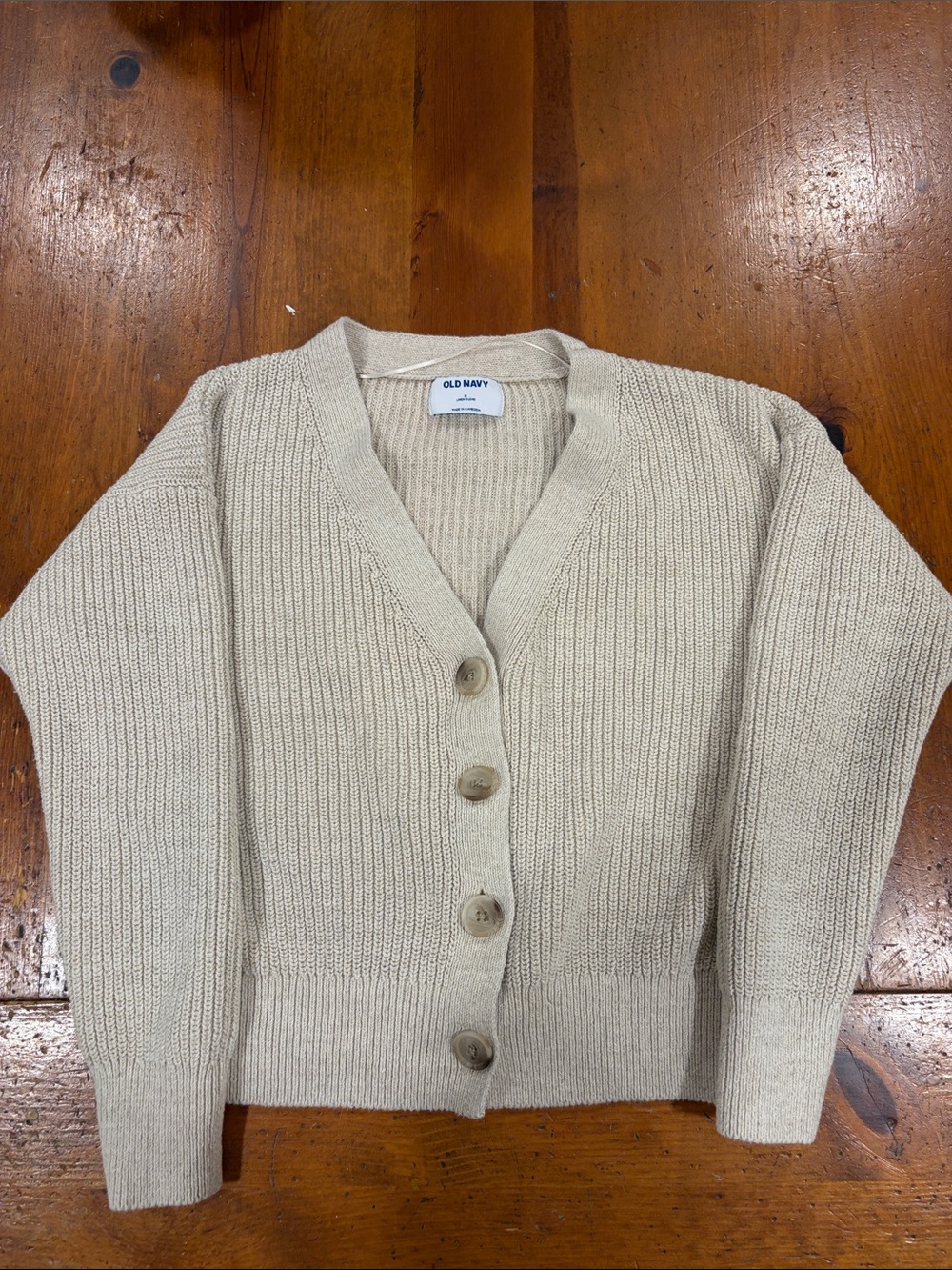 Old Navy Cream Ribbed Button-Down V-Neck Cardigan